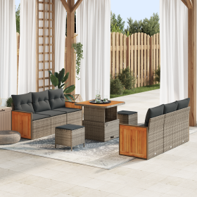 Juego de Sofás de Jardín de 9 Piezas con Cojines Ratán Polipropileno Acacia Gris von , Outdoor-Sofas - Ref: Foro24-3365208, P...