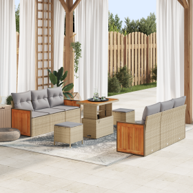 Conjunto de Sofá de Jardín de 9 Piezas con Cojines Beige Poliratán Madera de Acacia von , Outdoor-Sofas - Ref: Foro24-3365212...