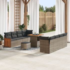 Juego de Sofá de Jardín de 11 Piezas con Cojines Gris Ratán Poliéster Acacia von , Outdoor-Sofas - Ref: Foro24-3365228, Preis...