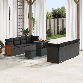 Juego de Sofás de Jardín de 11 Piezas con Cojines Negro Ratán Poliéster Acacia by , Outdoor sofas - Ref: Foro24-3365229, Pric...
