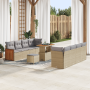 Juego de Sofá de Jardín de 11 Piezas con Cojines Beige Ratán Poliéster Acacia von , Outdoor-Sofas - Ref: Foro24-3365232, Prei...