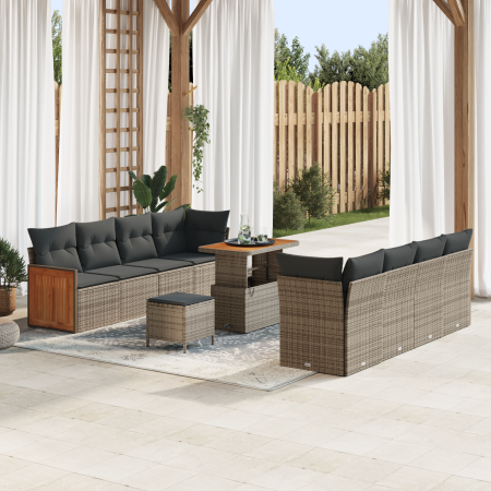Conjunto de Sofás de Jardín de 11 Piezas con Cojines Gris Poliratán Acacia von , Outdoor-Sofas - Ref: Foro24-3365233, Preis: ...