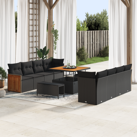 Juego de Sofás de Jardín de 11 Piezas con Cojines Negro Poliratán Acacia von , Outdoor-Sofas - Ref: Foro24-3365234, Preis: 84...