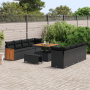 Juego de Sofás de Jardín de 11 Piezas con Cojines Negro Poliratán Acacia von , Outdoor-Sofas - Ref: Foro24-3365234, Preis: 84...
