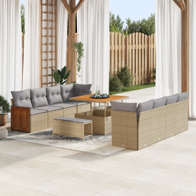 Juego de Sofás de Jardín de 11 Piezas con Cojines Beige Ratán Acacia von , Outdoor-Sofas - Ref: Foro24-3365237, Preis: 860,07...