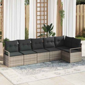 Conjunto de sofá de jardín 6 pcs Gris claro Poliratán