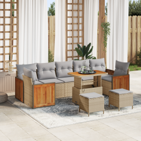 Juego de Sofá de Jardín de 10 piezas con Cojines Beige Poliratán Acacia von , Outdoor-Sofas - Ref: Foro24-3365242, Preis: 632...