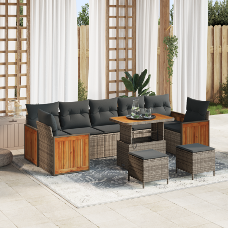 Juego de Sofá para Jardín de 10 Piezas con Cojines Gris Poliratán Acacia by , Outdoor sofas - Ref: Foro24-3365243, Price: 641...