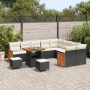 Set de sofá de jardín de 12 piezas con cojines de poliratán negro y acacia by , Outdoor sofas - Ref: Foro24-3365290, Price: 7...