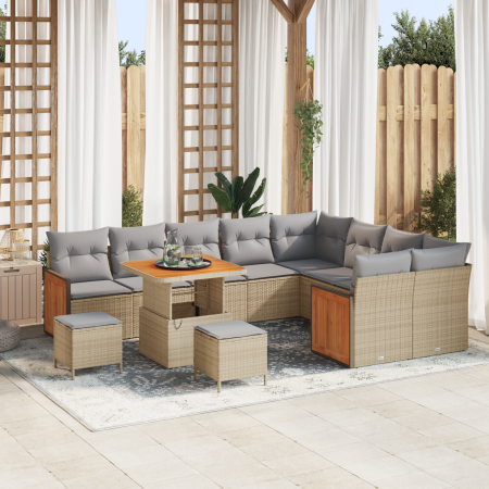 Juego de Sofá de Jardín de 12 Piezas con Cojines Beige Poliratán Acacia | Foro24.es | Tu tienda online para hogar, jardín y más Foro24.es