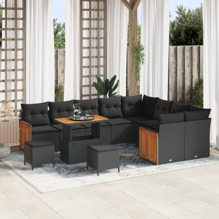 Juego de Sofás de Jardín de 12 Piezas con Cojines Negro Ratán Sintético Acacia by , Outdoor sofas - Ref: Foro24-3365294, Pric...