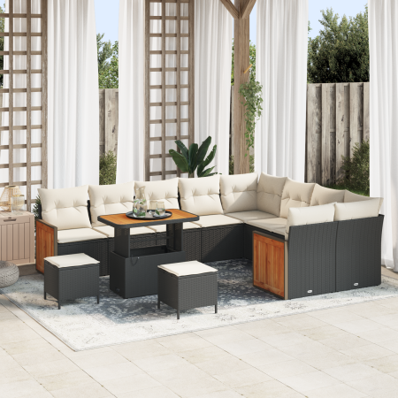 Juego de Sofá de Jardín de 12 Piezas con Cojines Negro Poliratán Acacia by , Outdoor sofas - Ref: Foro24-3365295, Price: 783,...