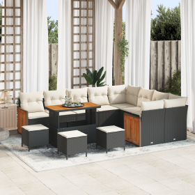 Conjunto de Sofá de Jardín de 13 Piezas con Cojines Ratán Poliéster Negro Acacia by , Outdoor sofas - Ref: Foro24-3365300, Pr...