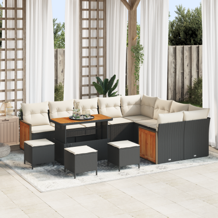Conjunto de Sofá de Jardín de 13 Piezas con Cojines Ratán Poliéster Negro Acacia von , Outdoor-Sofas - Ref: Foro24-3365300, P...