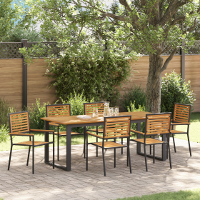 Set de Comedor de Jardín de 7 Piezas Ratan Poliéster Negro Acacia by , Garden chairs - Ref: Foro24-3365466, Price: 585,81 €, ...