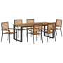 Set de Comedor de Jardín de 7 Piezas Ratan Poliéster Negro Acacia von , Gartenstühle - Ref: Foro24-3365466, Preis: 585,81 €, ...
