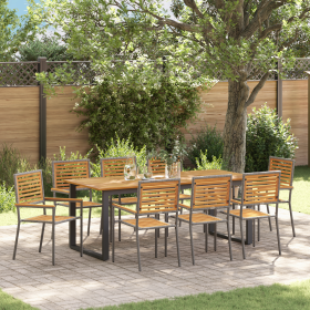 Conjunto de Comedor de Jardín de 9 Piezas Gris de Polirratán y Acacia by , Garden chairs - Ref: Foro24-3365470, Price: 704,41...