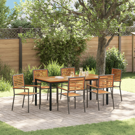 Conjunto de Comedor de Jardín de 7 Piezas en Gris de Polirratán y Acacia by , Garden chairs - Ref: Foro24-3365503, Price: 554...