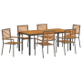 Conjunto de Comedor de Jardín de 7 Piezas en Gris de Polirratán y Acacia by , Garden chairs - Ref: Foro24-3365503, Price: 554...