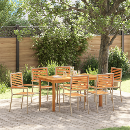Conjunto de comedor de jardín de 7 piezas Beige Polyratán Acacia | Foro24.es | Tu tienda online para hogar, jardín y más Foro24.es