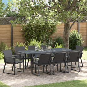 Juego de Comedor de Jardín de 9 Piezas con Cojines Ratan Negro Poliéster von , Gartentische - Ref: Foro24-3378830, Preis: 948...