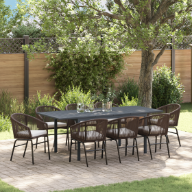 Juego de Comedor de Jardín de 10 Piezas con Cojines Marrones de Ratán de Poliéster von , Gartentische - Ref: Foro24-3378832, ...