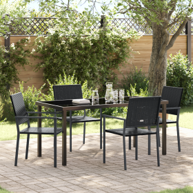 Set de Comedor de Jardín de 5 Piezas Ratané Negro