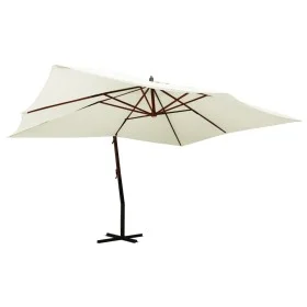 Freischwinger Sonnenschirm Holzpfosten Sand weiß 400x300 cm von vidaXL, Sonnenschirme - Ref: Foro24-318429, Preis: 151,94 €, ...