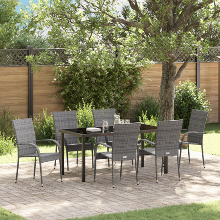 Juego de Comedor de Jardín de 7 Piezas Poliratán Gris de , Sillas de jardín - Ref: Foro24-3379412, Precio: 380,33 €, Descuent...