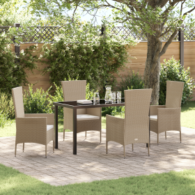 Juego de Comedor de Jardín de 5 Piezas con Cojines Beige Poli Ratán by , Garden chairs - Ref: Foro24-3379459, Price: 394,90 €...