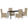 Juego de Comedor de Jardín de 5 Piezas con Cojines Beige Poli Ratán by , Garden chairs - Ref: Foro24-3379459, Price: 394,90 €...