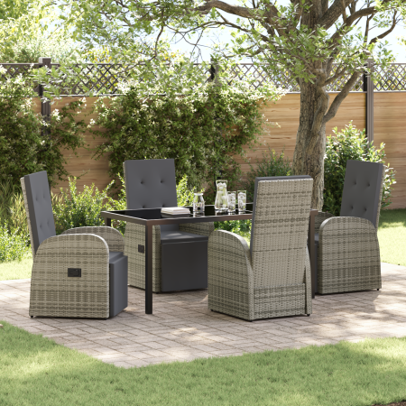 Conjunto de Comedor de Jardín de 5 Piezas con Cojines Gris Poliratán by , Garden chairs - Ref: Foro24-3379502, Price: 751,95 ...
