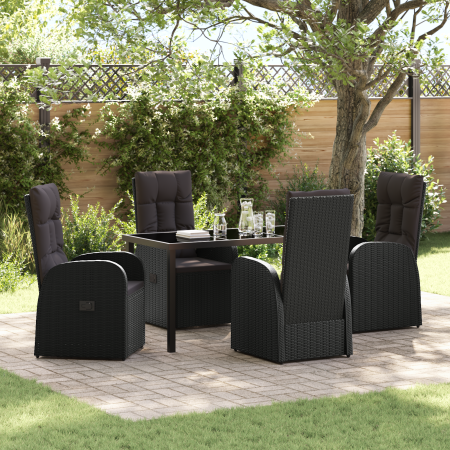 Juego de Comedor de Jardín de 5 Piezas con Cojines Negros de Poliratán von , Gartenstühle - Ref: Foro24-3379508, Preis: 756,8...
