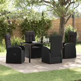 Conjunto de Comedor de Jardín de 5 Piezas con Cojines Negro Ratán Poliéster by , Garden chairs - Ref: Foro24-3379509, Price: ...