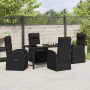 Conjunto de Comedor de Jardín de 5 Piezas con Cojines Negro Ratán Poliéster by , Garden chairs - Ref: Foro24-3379509, Price: ...
