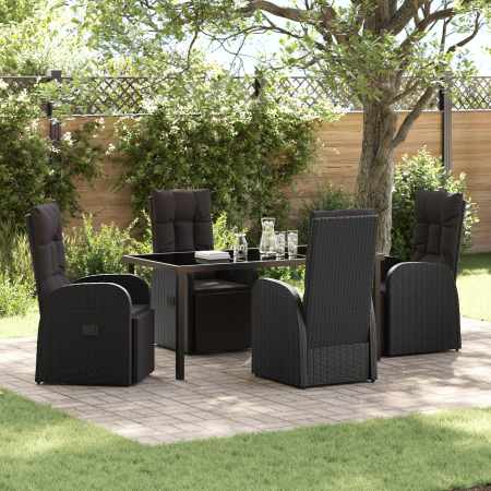 Juego de comedor de jardín de 5 piezas con cojines negro poliratán von , Gartenstühle - Ref: Foro24-3379516, Preis: 779,99 €,...