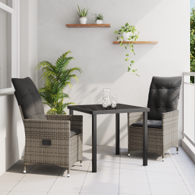 Set de Comedor de Jardín de 3 Piezas de con Cojines Gris de Ratán Polímero by , Garden chairs - Ref: Foro24-3379548, Price: 3...
