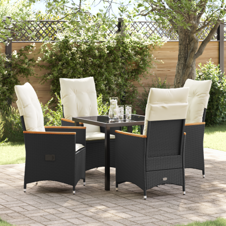 Set de Comedor de Jardín de 5 Piezas con Cojines Negro Poliratán | Foro24.es | Tu tienda online para hogar, jardín y más Foro24.es
