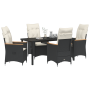 Conjunto de Comedor de Jardín de 5 Piezas con Cojines de Ratán Poliéster Negro | Foro24.es | Tu tienda online para hogar, jardín y más Foro24.es