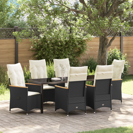 Conjunto de Comedor de Jardín de 7 Piezas con Cojines Ratán PE Negro | Foro24.es | Tu tienda online para hogar, jardín y más Foro24.es