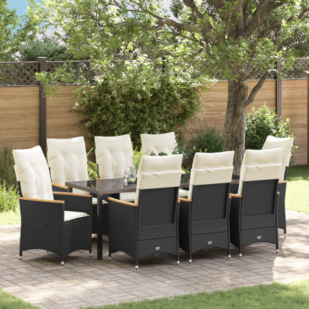 Set de Comedor de Jardín de 9 Piezas con Cojines Negro Poliratán | Foro24.es | Tu tienda online para hogar, jardín y más Foro24.es