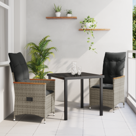 Set de 3 piezas de comedor de jardín con cojines gris de poliratán de , Sillas de jardín - Ref: Foro24-3379618, Precio: 307,9...