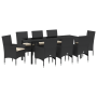 Juego de Comedor de Jardín de 9 Piezas con Cojines de Ratán Sintético Negro by , Garden chairs - Ref: Foro24-3379771, Price: ...