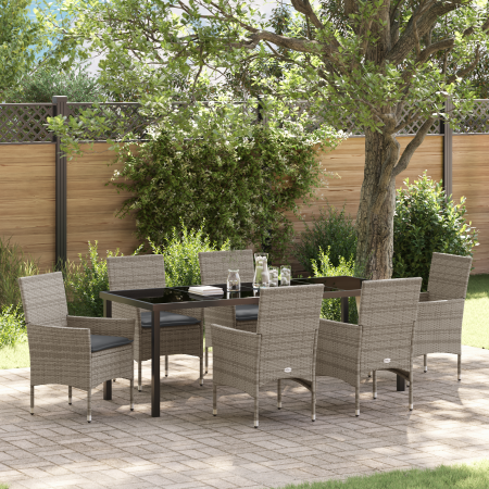 Conjunto de Comedor de Jardín de 7 Piezas con Cojines de Ratán Polimérico Gris de , Sillas de jardín - Ref: Foro24-3379791, P...