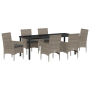 Conjunto de Comedor de Jardín de 7 Piezas con Cojines de Ratán Polimérico Gris de , Sillas de jardín - Ref: Foro24-3379791, P...