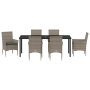 Conjunto de Comedor de Jardín de 7 Piezas con Cojines de Ratán Polimérico Gris de , Sillas de jardín - Ref: Foro24-3379791, P...