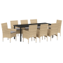 Conjunto de Comedor de Jardín de 9 Piezas con Cojines de Ratán Sintético Beige | Foro24.es | Tu tienda online para hogar, jardín y más Foro24.es