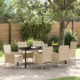 Conjunto de Comedor de Jardín de 7 Piezas con Cojines Beige Poliratán, Mesa de Jardín Negra 200x80x73 cm Vidrio Templado von ...