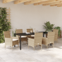 Conjunto de Comedor de Jardín de 7 Piezas con Cojines Beige Poliratán, Mesa de Jardín Negra 200x80x73 cm Vidrio Templado von ...