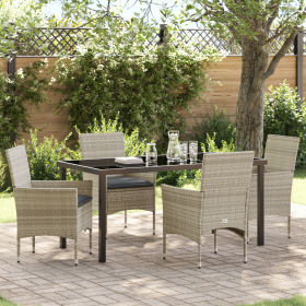 Juego de Comedor de Jardín de 5 Piezas con Cojines de Ratán Sintético Gris Claro by , Garden chairs - Ref: Foro24-3379810, Pr...